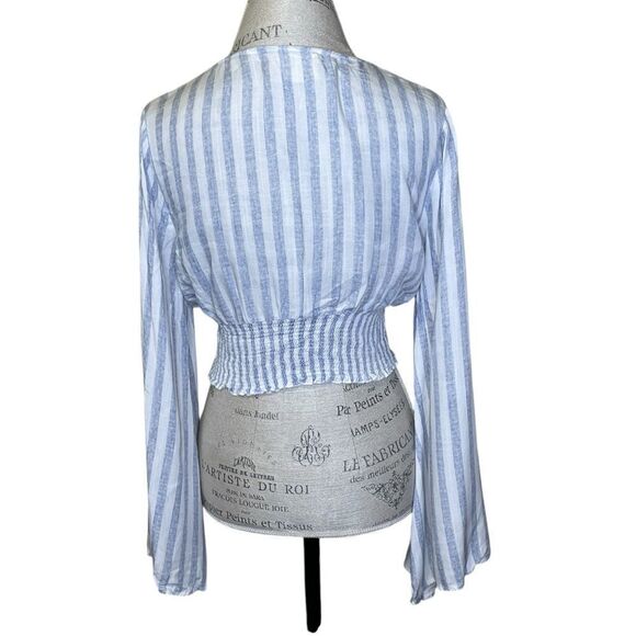 The Cove Long Flare Sleeve Striped Cropped Women's Top Blue White Small - Picture 6 of 13